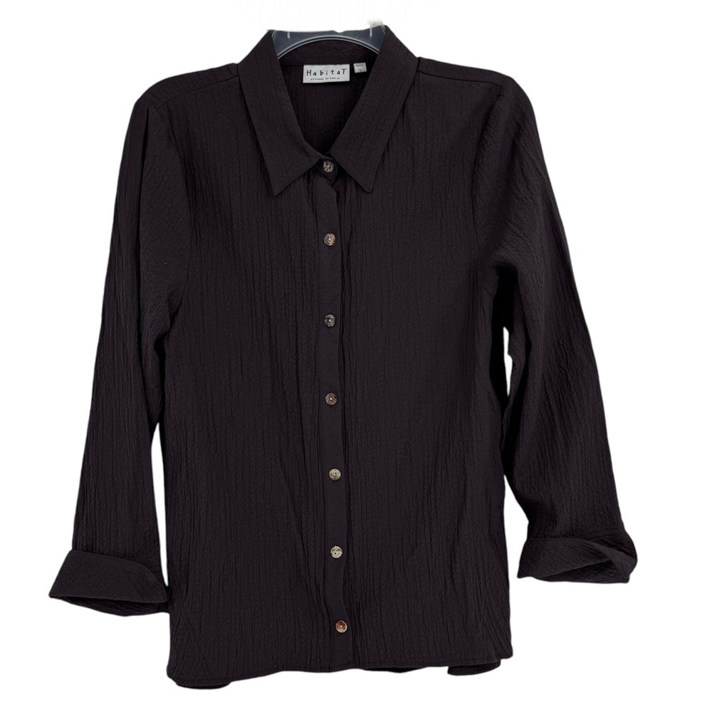 Habitat Blouse Purple Textured Tunic Long Sleeve Size Small button up Collared